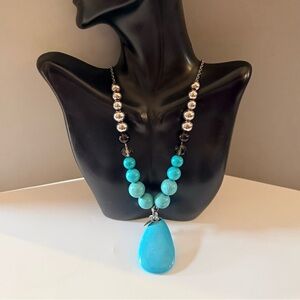 Statement Turquoise Colored Howlite Gemstone Costume Necklace NWOT